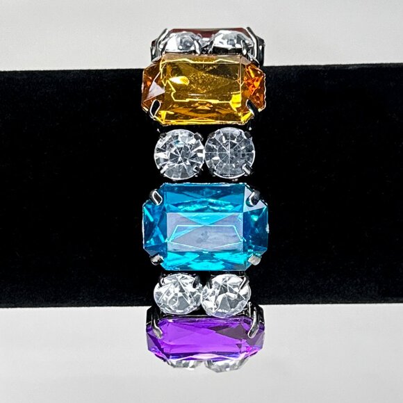 Multi‎ Color Stretch Bracelet Faux Diamonds Faux Gems - Picture 4 of 7